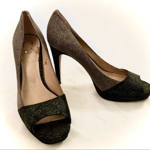 Vince Camuto black and silver glitter heels